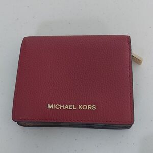 Michael Kors Bedford Brick Red Leather Carryall Card Case Wallet